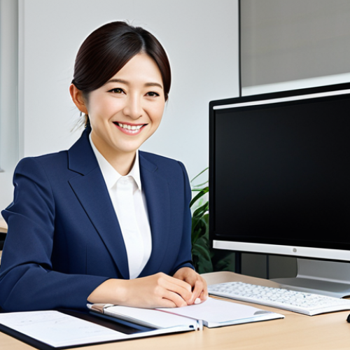 Professional Woman in Office**

"A professional Japanese businesswoman in a modest, tailored business suit, sitting at a clean desk in a bright, modern office in Tokyo. She is smiling gently. Fully clothed, appropriate attire, safe for work, perfect anatomy, natural proportions, professional digital art, high quality, family-friendly."

**