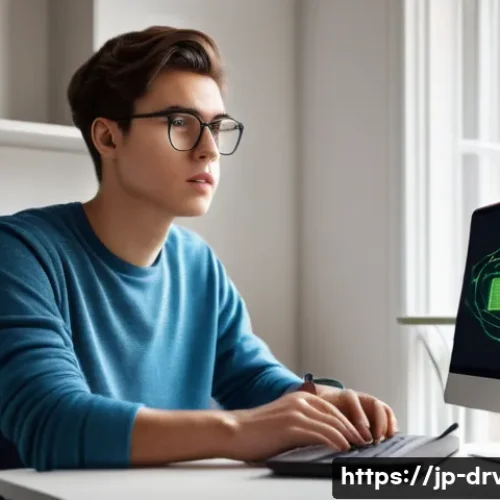 네트워크 어댑터 드라이버 충돌 해결법 - **Prompt:** A young adult, either male or female, looking with a slightly frustrated but determined ...