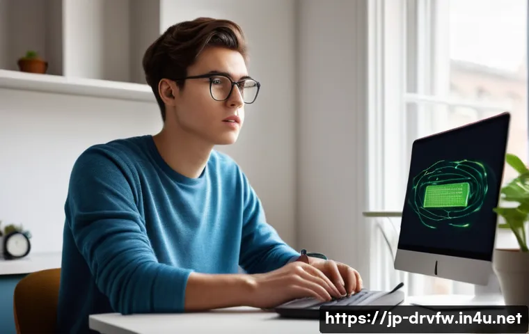 네트워크 어댑터 드라이버 충돌 해결법 - **Prompt:** A young adult, either male or female, looking with a slightly frustrated but determined ...