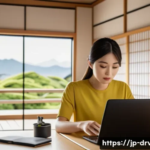 네트워크 어댑터 드라이버가 손상되었을 때 - A modern Japanese home office scene featuring a young Japanese professional woman wearing casual clo...