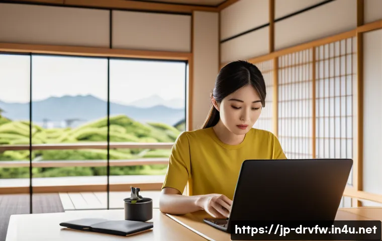네트워크 어댑터 드라이버가 손상되었을 때 - A modern Japanese home office scene featuring a young Japanese professional woman wearing casual clo...