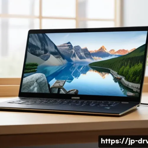 USB 장치 드라이버 설치 오류 해결 - A detailed, modern Japanese home office setup with a sleek laptop showing Windows 10 interface, mult...