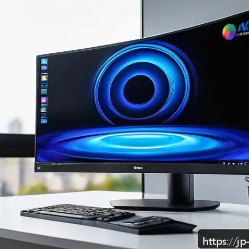 모니터 드라이버 설치 및 최적화 - A sleek modern workspace featuring a high-resolution 4K HDR monitor displaying vibrant, sharp colors...