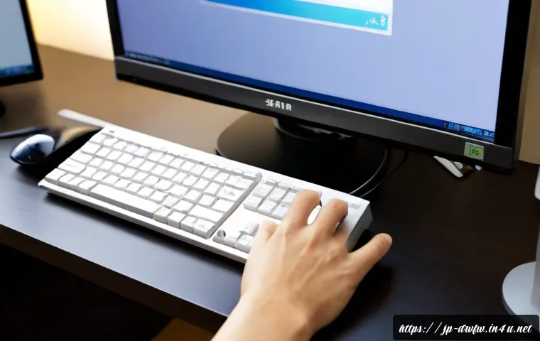 바이오스 펌웨어 업데이트 과정 - Photorealistic close-up of a modern desktop computer on a clean Japanese home office desk, monitor s...